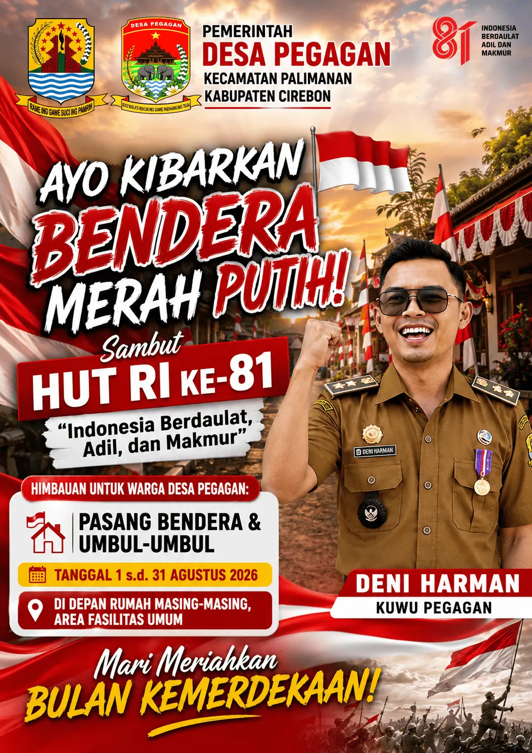 Himbauan mengibarkan bendera Merah Putih menyambut HUT Republik Indonesia ke-81
